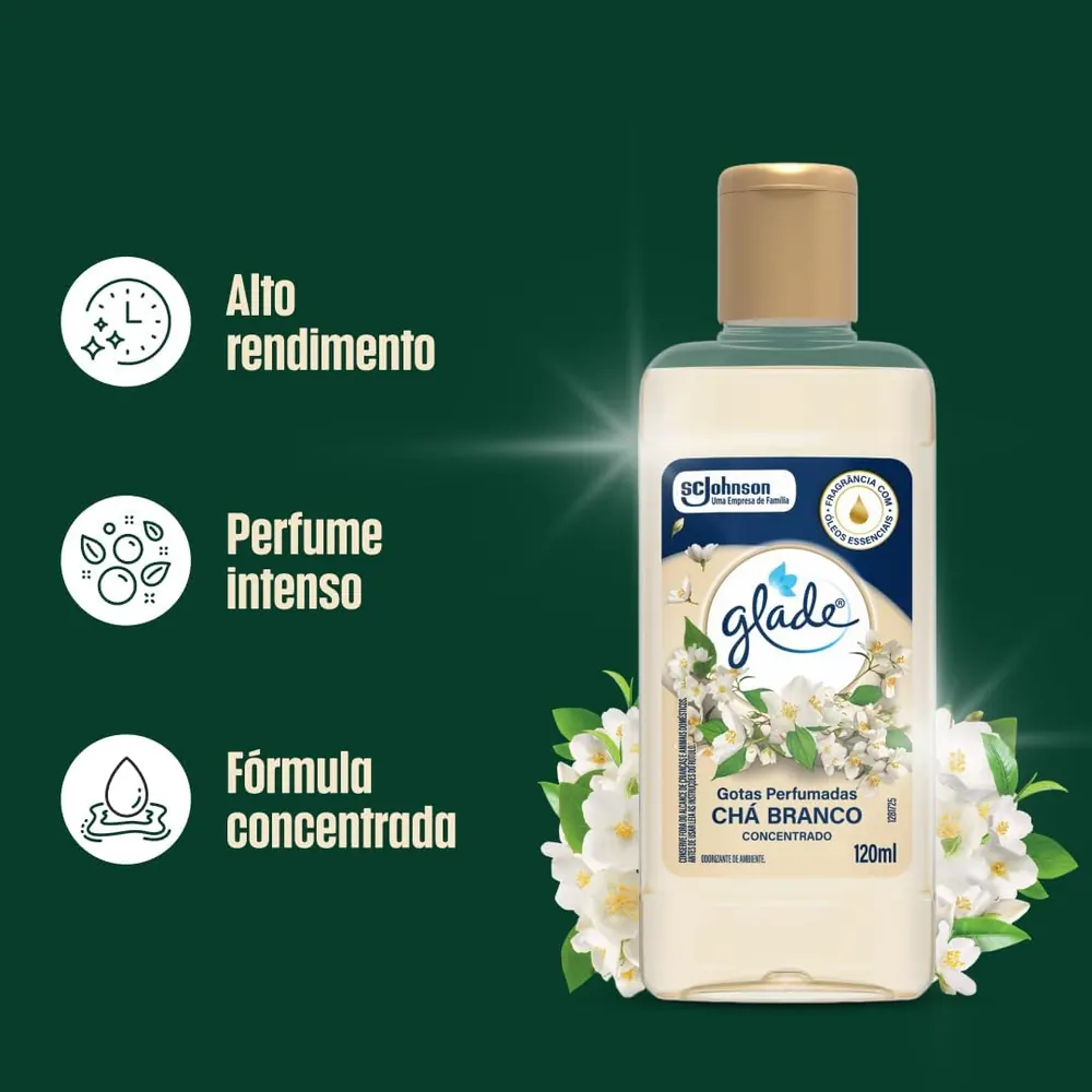 Glade Gotas Perfumadas Limpador Concentrado Chá Branco 120ml