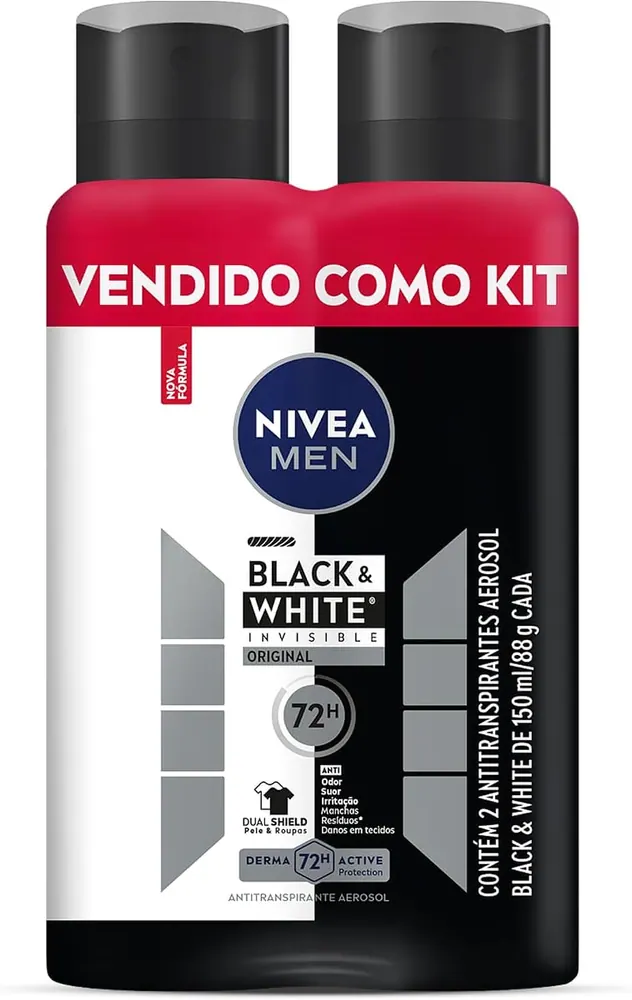 NIVEA Men Desodorante Aerosol Black & White Invisible Original - Kit 2 x 150ml