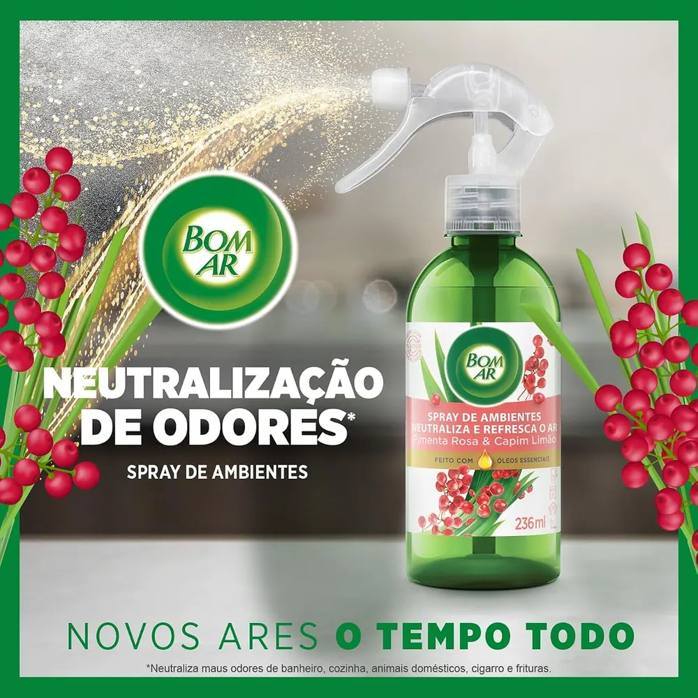 Bom Ar Refil Spray de Ambientes Pimenta Rosa e Capim Limão 236ml