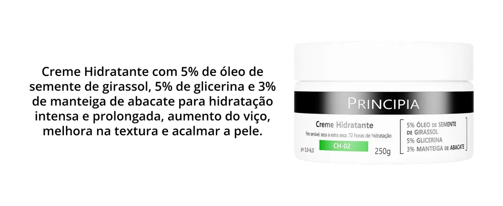 Composição do creme hidratante CH-02: girassol, glicerina e manteiga de abacate