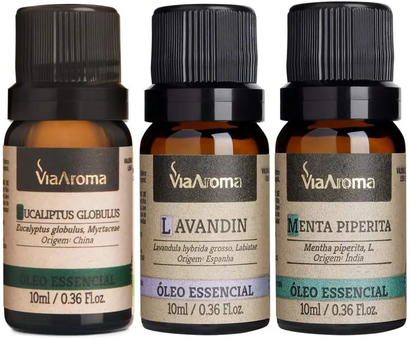 Via Aroma Kit 3 Óleos Essenciais Eucalipto, Lavandin e Menta Piperita 10ml