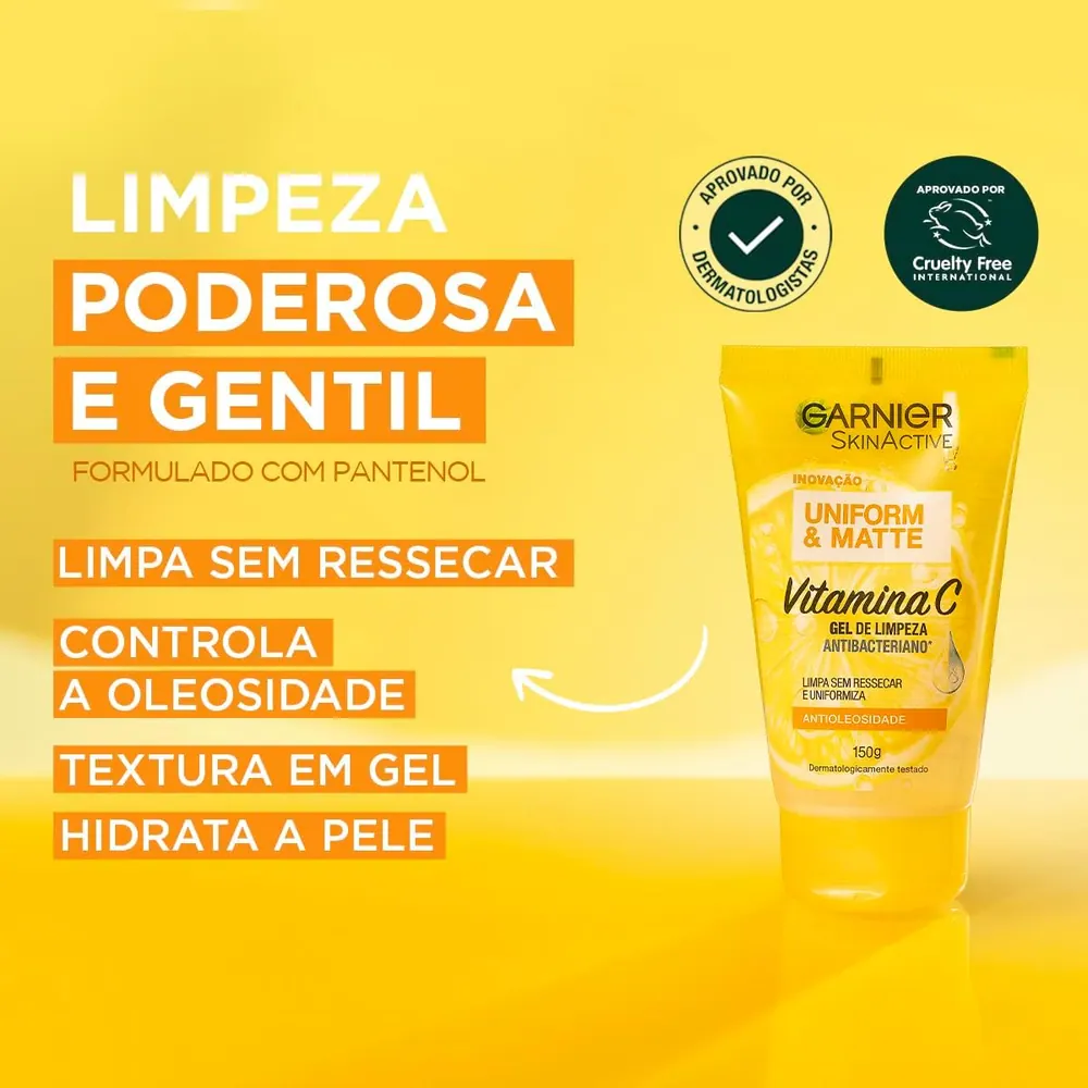 Garnier Uniform & Matte Vitamina C Gel de Limpeza Facial 150g