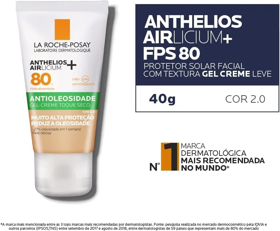 La Roche-Posay Anthelios Airlicium+ Protetor Solar Facial com Cor FPS 80 Cor 2.0 40g