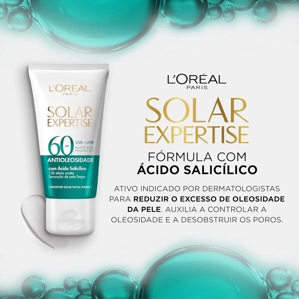 L'Oréal Paris Protetor Solar Facial Solar Expertise Antioleosidade FPS 60 Sem Cor 40g