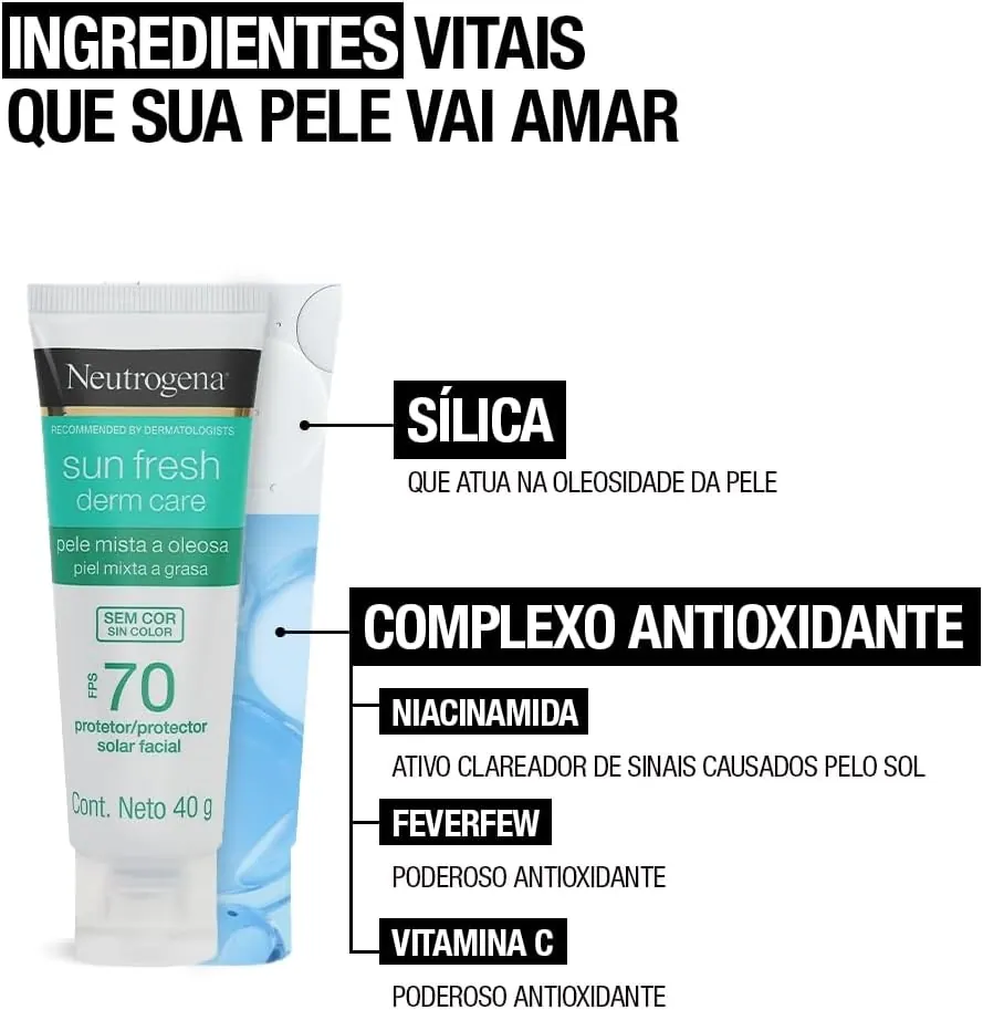 Neutrogena Sun Fresh Derm Care Protetor Solar Facial Sem Cor FPS 70 - 40g