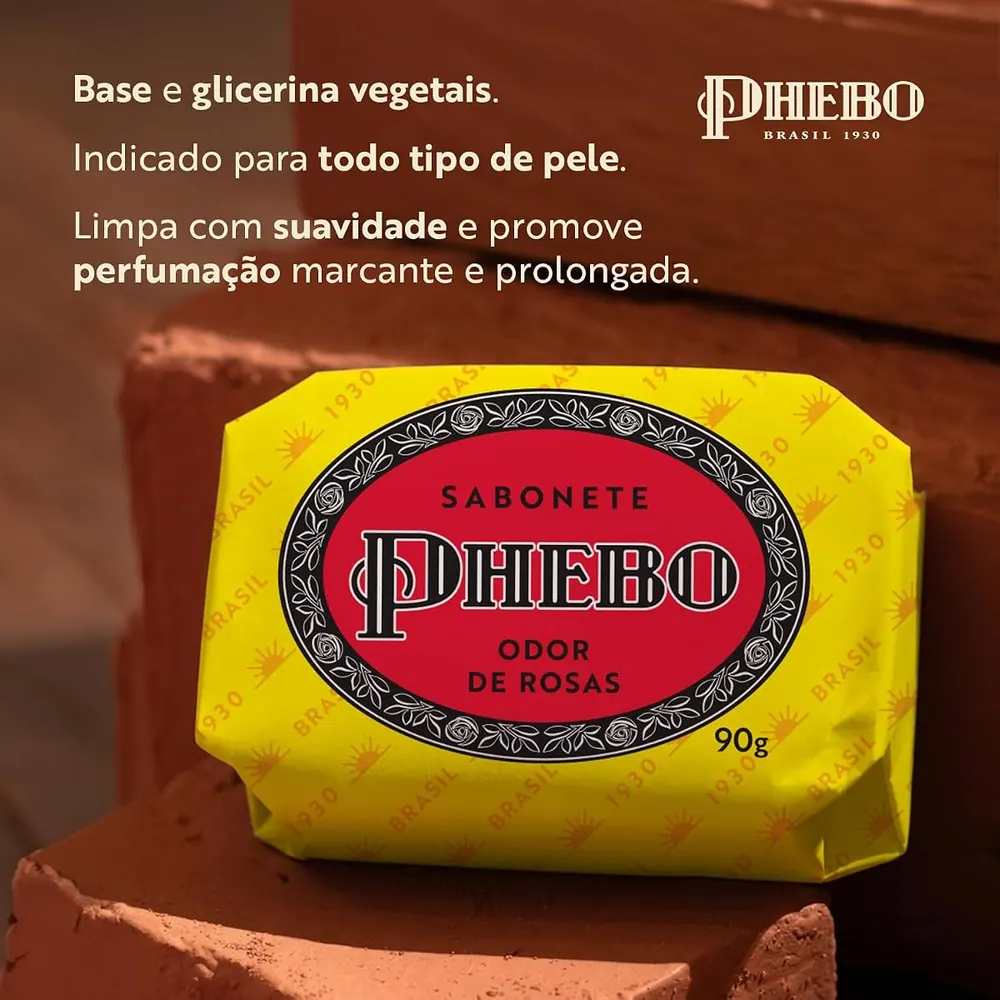 Phebo Sabonete em Barra Odor de Rosas - Kit 12 x 90g