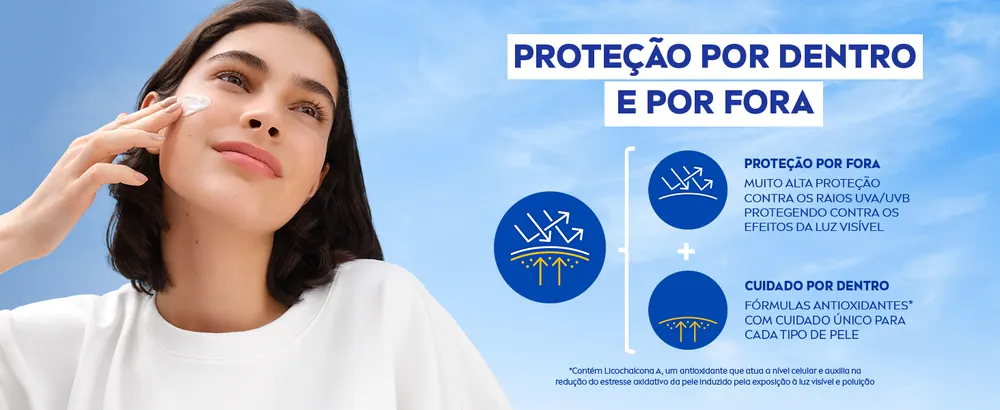Proteção UVA/UVB e defesa antioxidante contra a luz visível