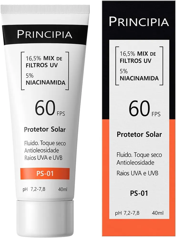 Principia PS-01 Protetor Solar Facial FPS 60 40ml - Filtros UV + Niacinamida