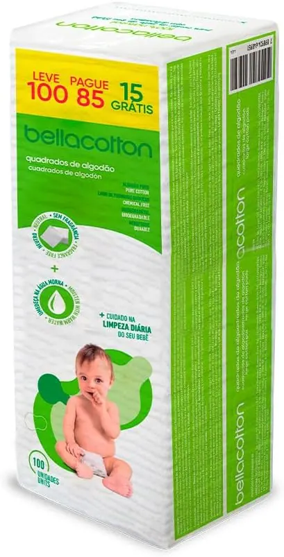 Bellacotton Algodão Quadrado Baby 100% Algodão - 100 Unidades