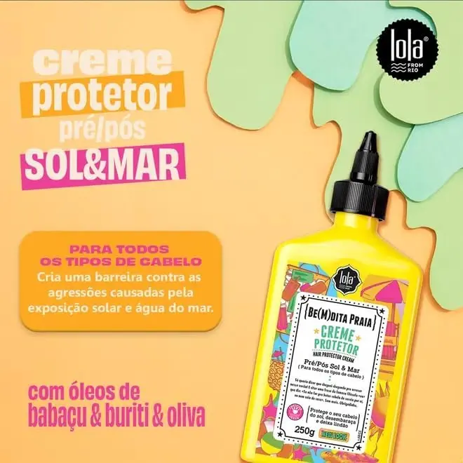 Lola Cosmetics Be(m)dita Praia Creme Protetor Capilar Pré e Pós-Sol 250g