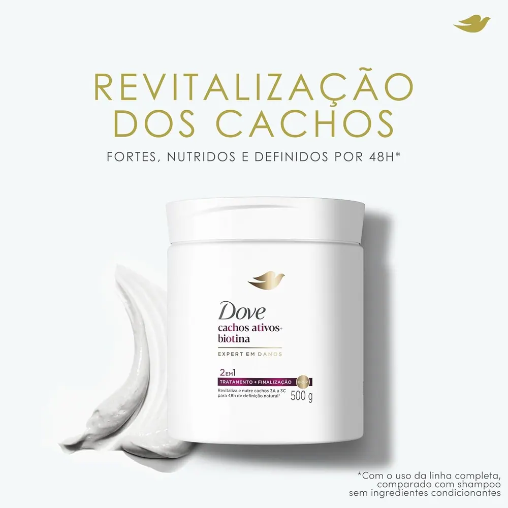 Dove Máscara Capilar 2 em 1 Cachos Ativos + Biotina 500g