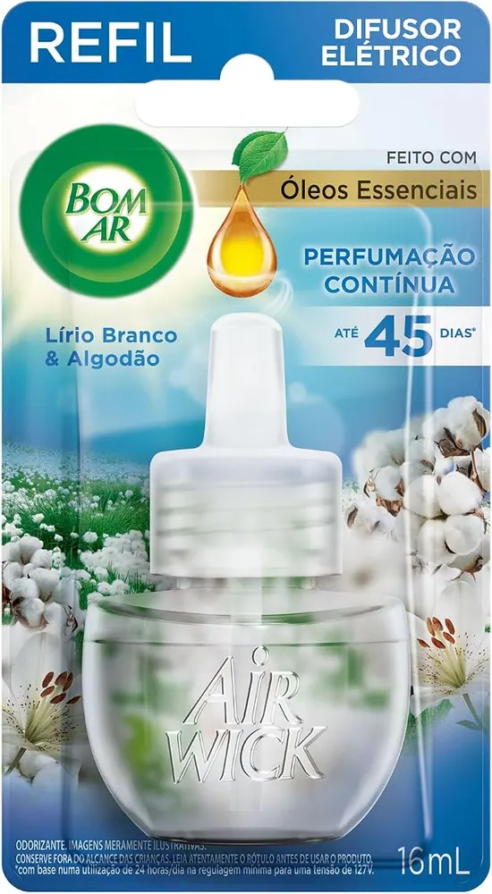 Bom Ar Difusor Elétrico Lírio Branco e Algodão - Refil 16ml