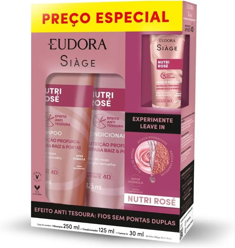 Eudora Siàge Nutri Rosé Kit Shampoo 250ml + Condicionador 125ml + Leave-in 30ml