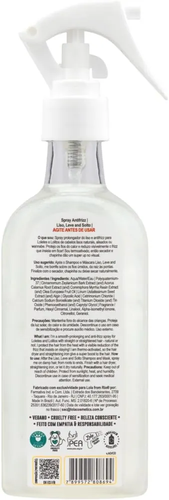 Lola Cosmetics Liso, Leve and Solto Spray Antifrizz 200ml