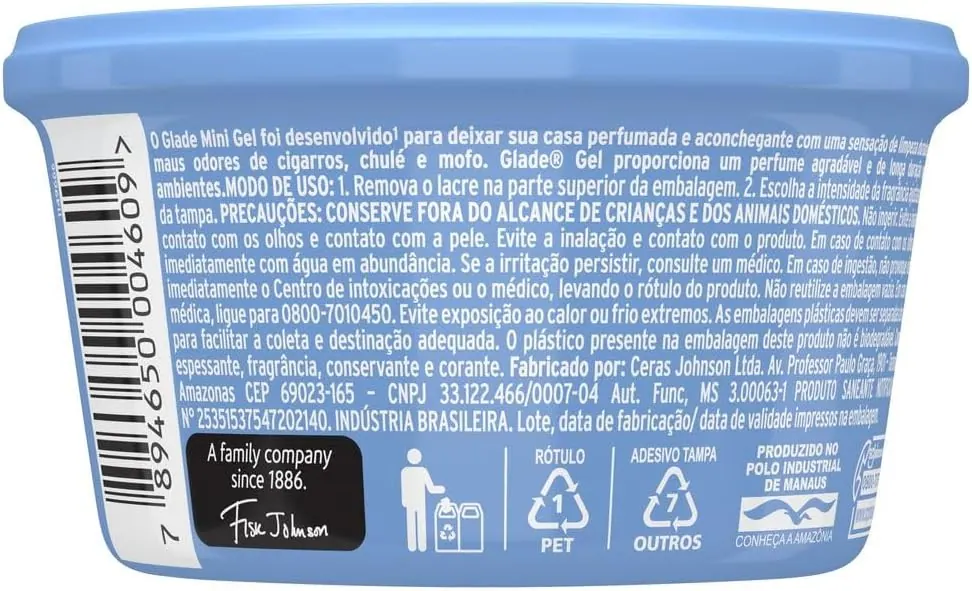 Glade Desodorizador em Gel para Pequenos Ambientes Toque de Maciez 70g