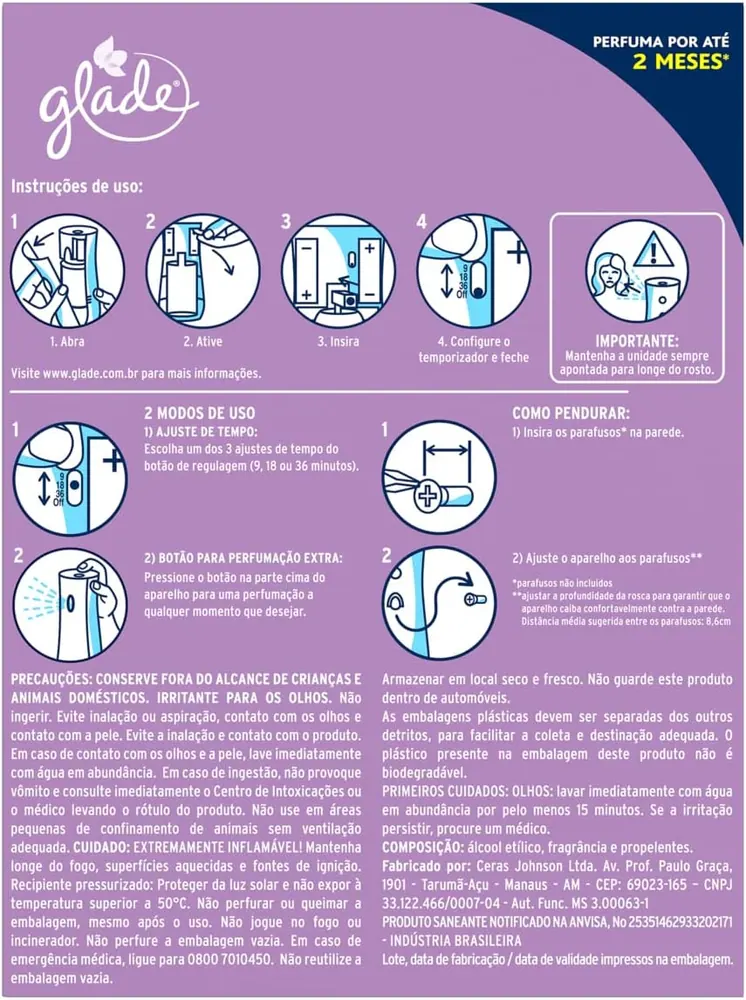 Glade Aromatizador Automático Lavanda e Baunilha - Aparelho + Refil 260ml