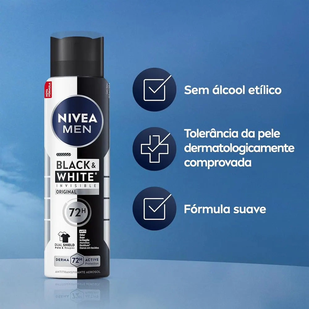 NIVEA Men Desodorante Aerosol Black & White Invisible Original - Kit 2 x 150ml
