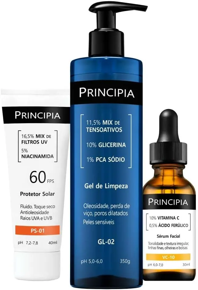 Principia Kit Rotina Antioxidante GL-02 + VC-10 + PS-01 FPS 60