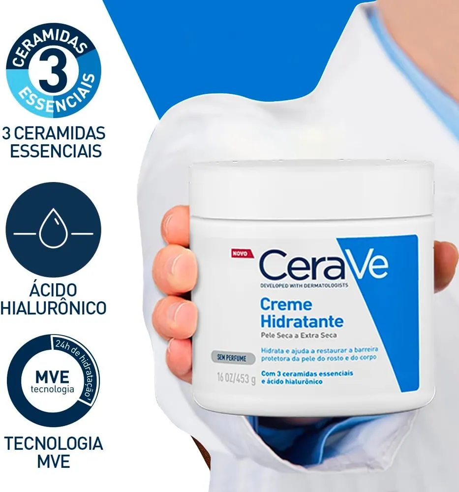 CeraVe Creme Hidratante Corporal Pele Seca a Extra Seca 453g