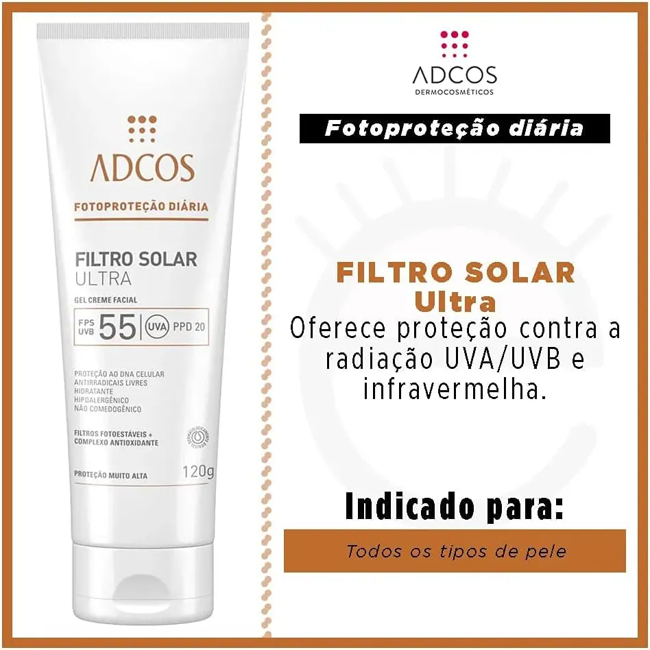 Adcos Filtro Solar Ultra FPS 55 Gel Creme 120g