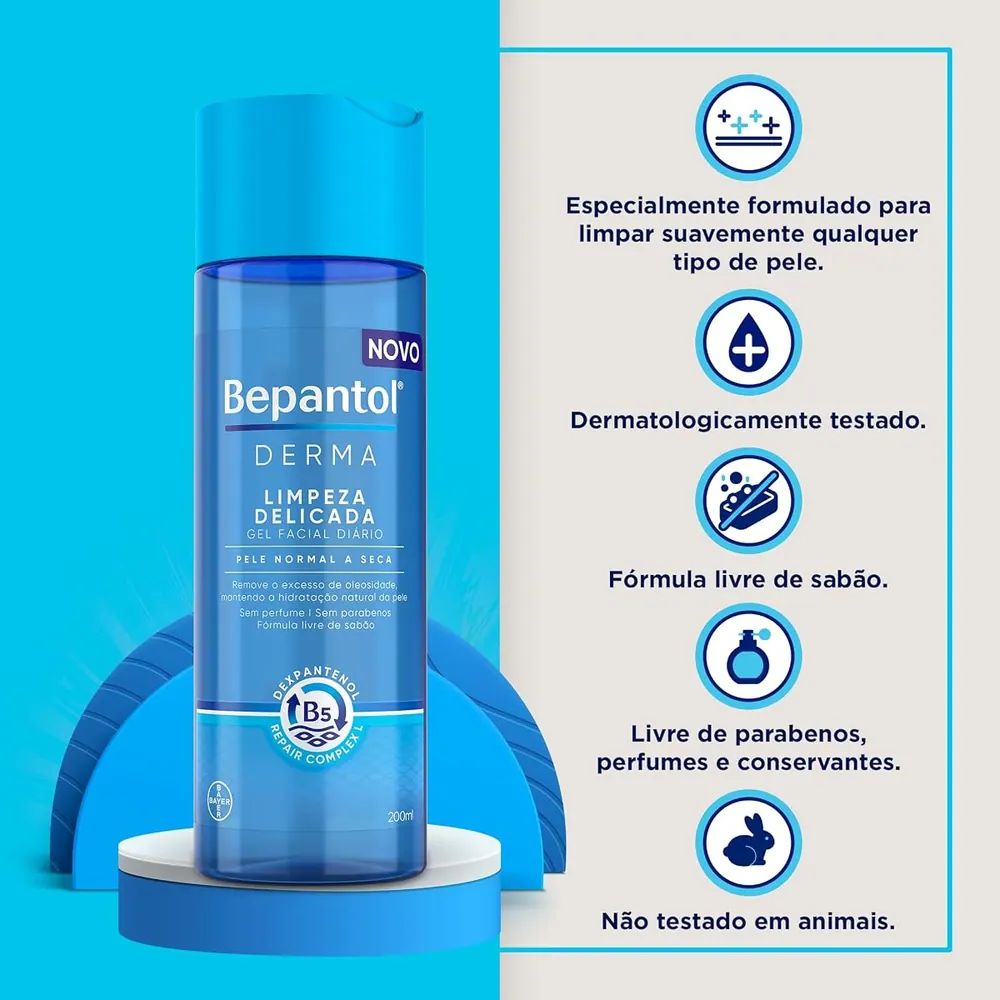 Bepantol Derma Gel de Limpeza Facial Pele Normal a Seca 200ml
