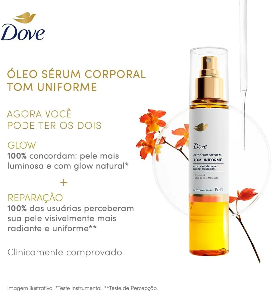 Dove Óleo Sérum Corporal Tom Uniforme Vitamina E e Rosa Mosqueta 150ml