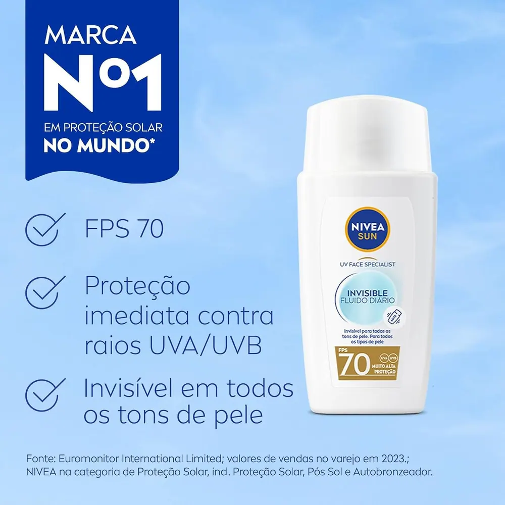 NIVEA Sun Protetor Solar Facial UV Face Specialist Invisible FPS 70 40ml