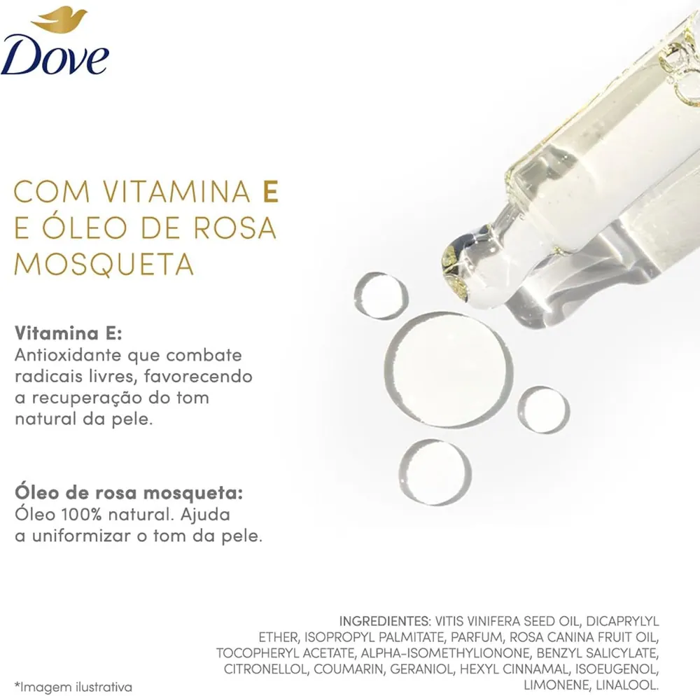 Dove Óleo Sérum Corporal Tom Uniforme Vitamina E e Rosa Mosqueta 150ml