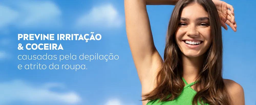 Ajuda a prevenir irritação e coceira da depilação e do atrito