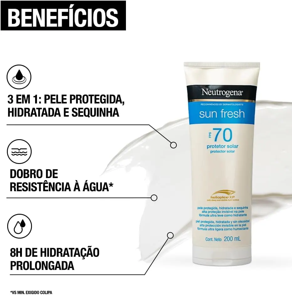 Neutrogena Sun Fresh Protetor Solar Corporal Loção FPS 70 200ml