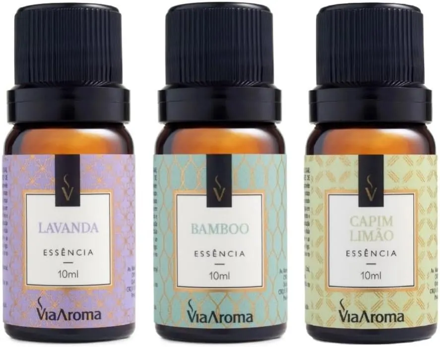Via Aroma Kit 3 Essências Lavanda Francesa, Bamboo e Capim-Limão - 3 x 10ml