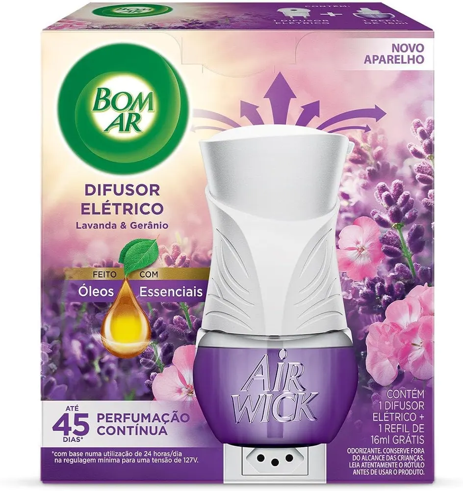 Bom Ar Difusor Elétrico Lavanda e Gerânio - Aparelho + Refil 16ml