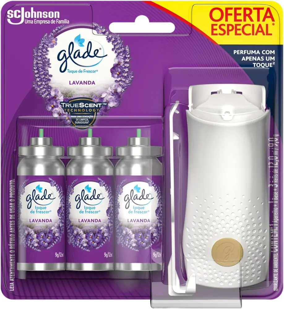 Glade Aromatizador Toque de Frescor Spray Lavanda - Aparelho + 3 Refis