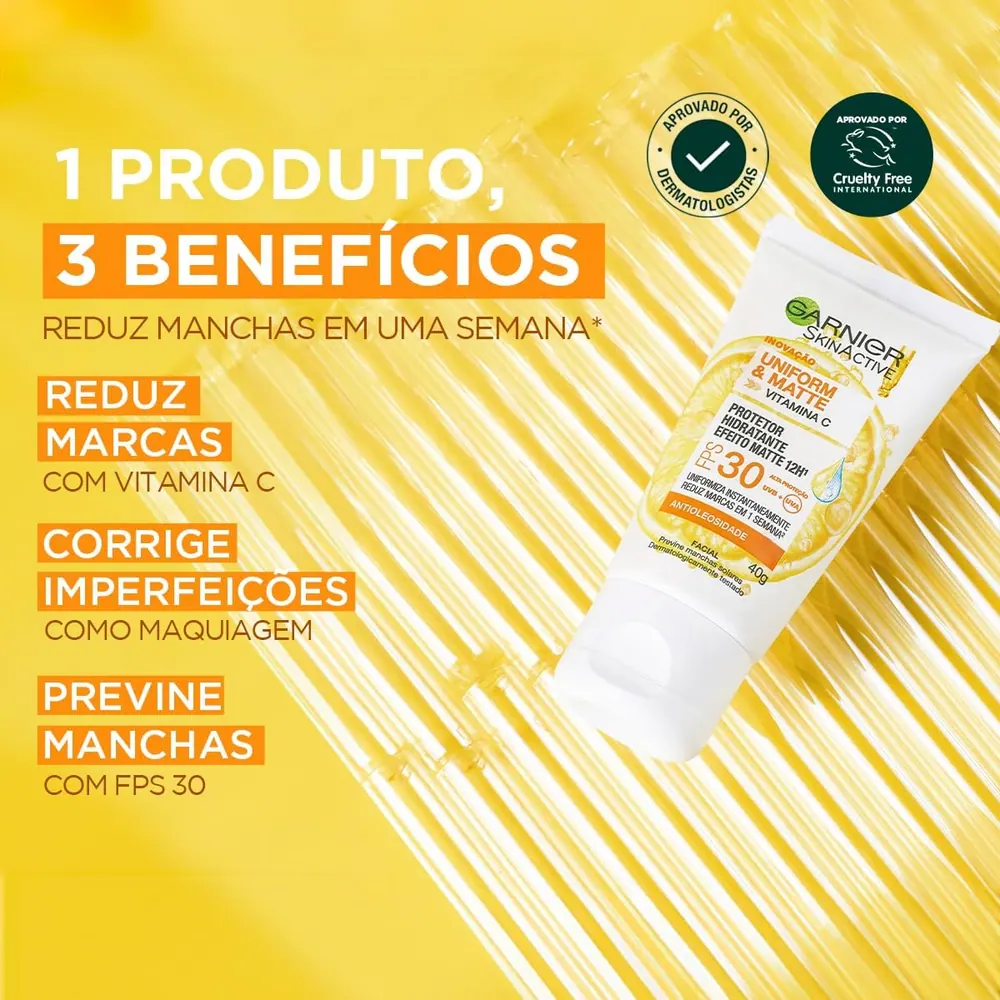 Garnier Uniform & Matte Vitamina C Protetor Solar Facial FPS 30 Sem Cor 40g