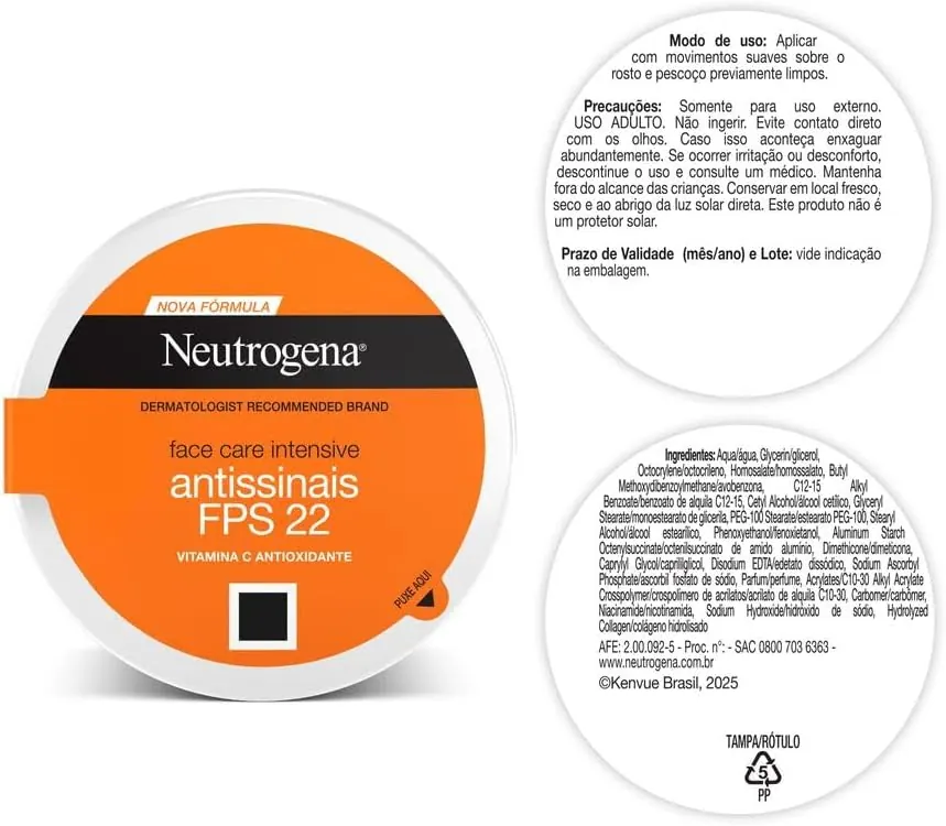 Neutrogena Face Care Intensive Creme Facial Antissinais FPS 22 100g