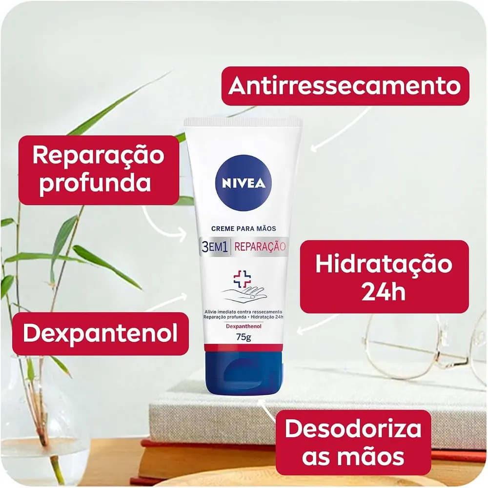NIVEA Creme para Mãos Reparação 3 em 1 com Dexpantenol 75g