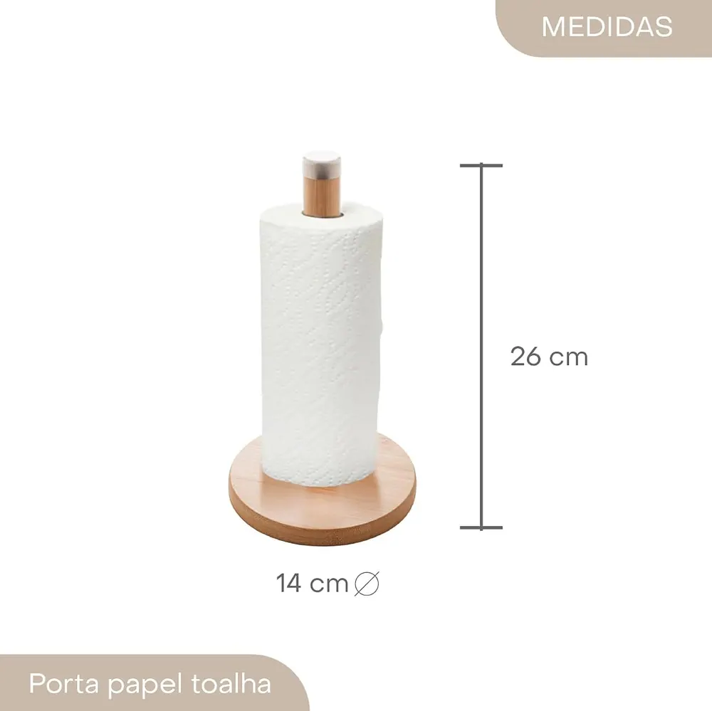 Lyor Porta Papel Toalha de Bambu 14 x 26cm