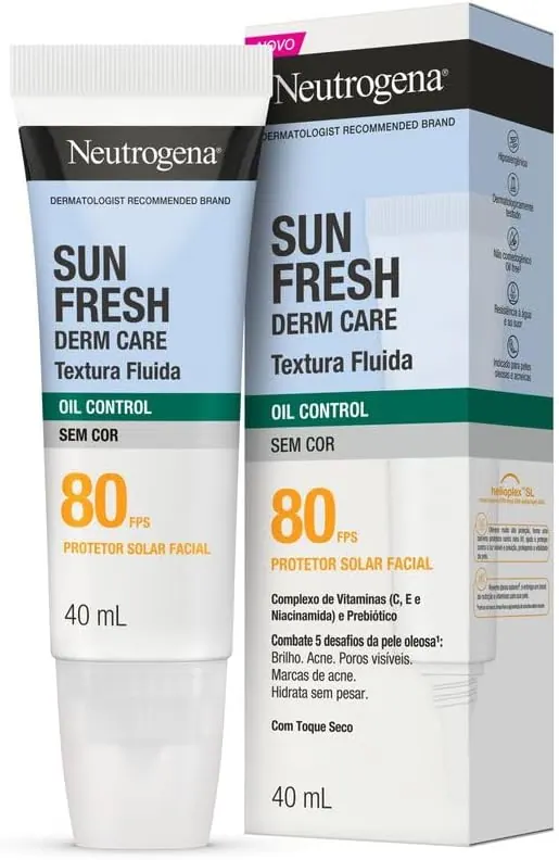 Neutrogena Sun Fresh Derm Care Oil Control Protetor Solar Facial FPS 80 Sem Cor 40ml