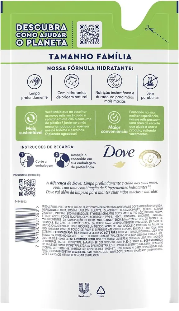 Dove Sabonete Líquido para Mãos Nutrição Profunda - Refil 500ml