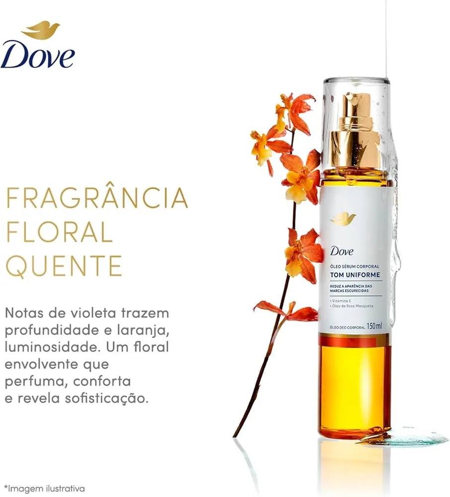 Dove Óleo Sérum Corporal Tom Uniforme Vitamina E e Rosa Mosqueta 150ml