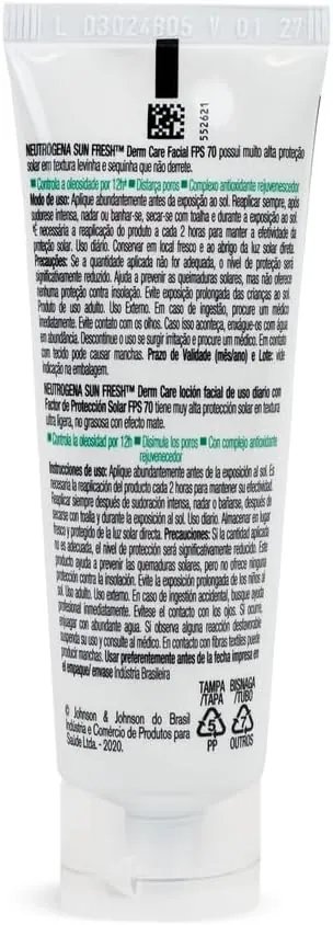Neutrogena Sun Fresh Derm Care Protetor Solar Facial Sem Cor FPS 70 - 40g