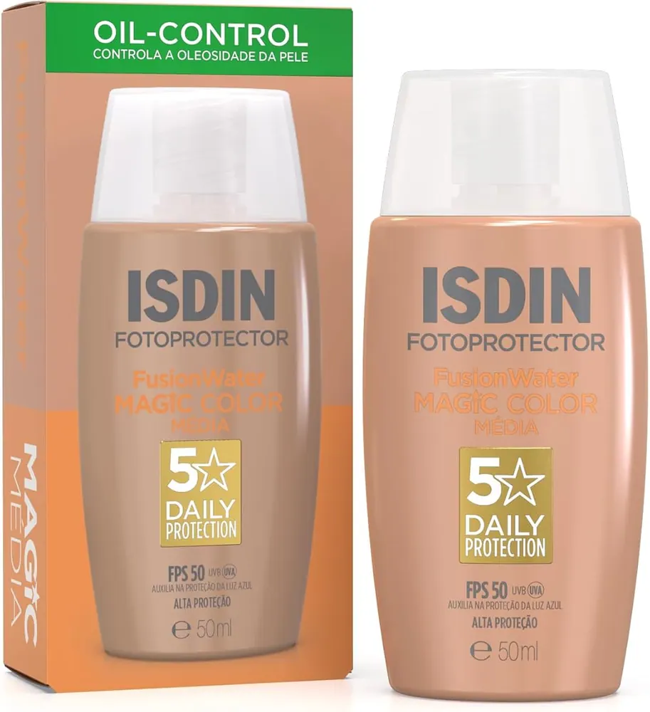ISDIN Fusion Water Magic Color Protetor Solar Facial FPS 50 Cor Média 50ml