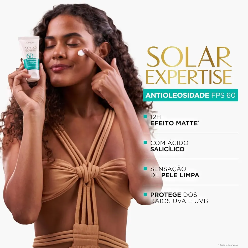 L'Oréal Paris Protetor Solar Facial Solar Expertise Antioleosidade FPS 60 Sem Cor 40g