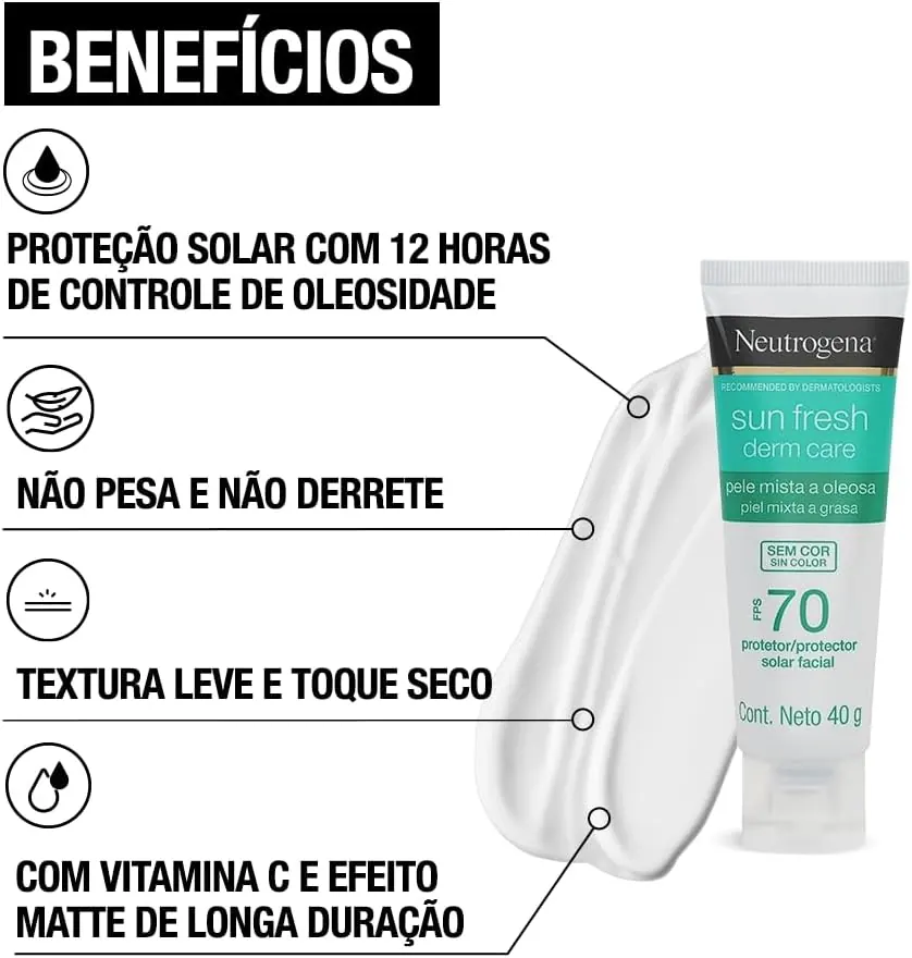 Neutrogena Sun Fresh Derm Care Protetor Solar Facial Sem Cor FPS 70 - 40g