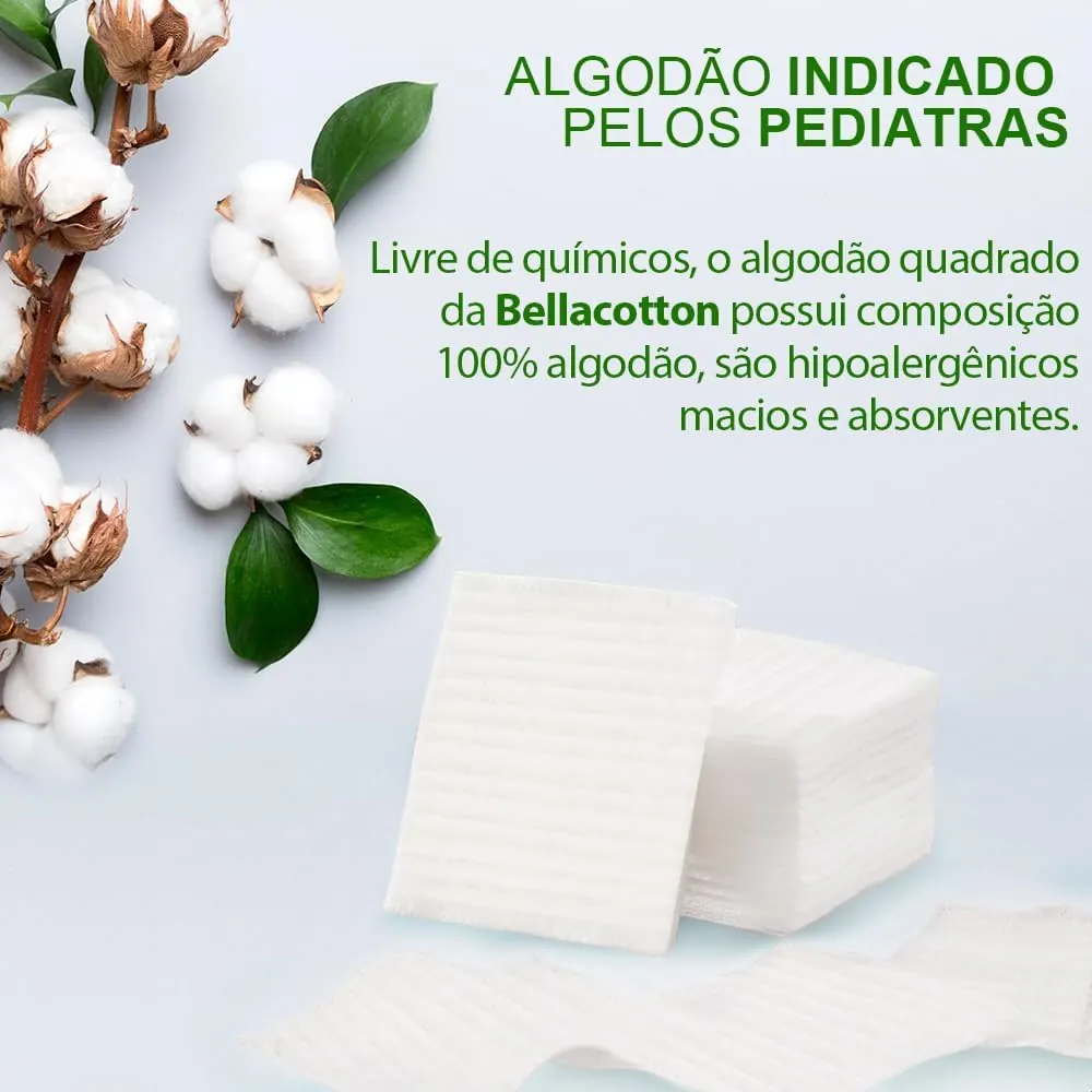 Bellacotton Algodão Quadrado Baby - Kit 3 Pacotes com 100 unidades (300 quadrados)