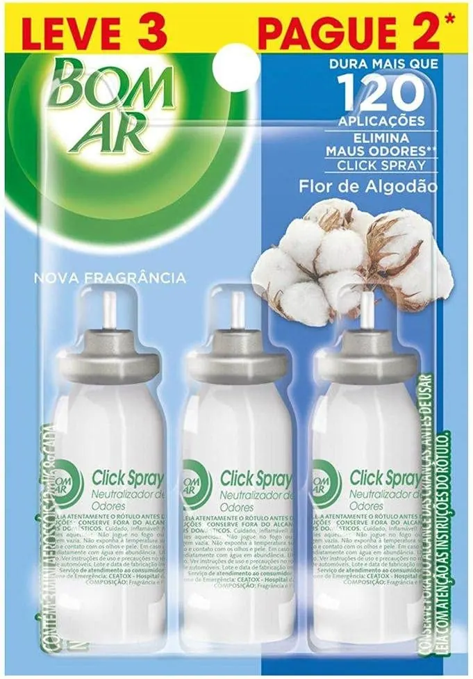 Bom Ar Click Spray Refil Flor de Algodão - Kit 3 Refis