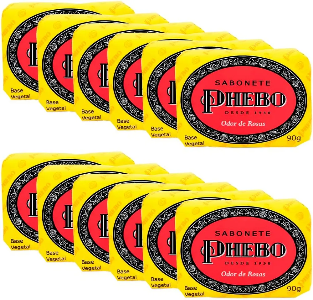 Phebo Sabonete em Barra Odor de Rosas - Kit 12 x 90g