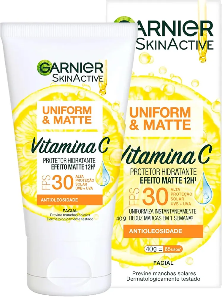 Garnier Uniform & Matte Vitamina C Protetor Solar Facial FPS 30 Sem Cor 40g
