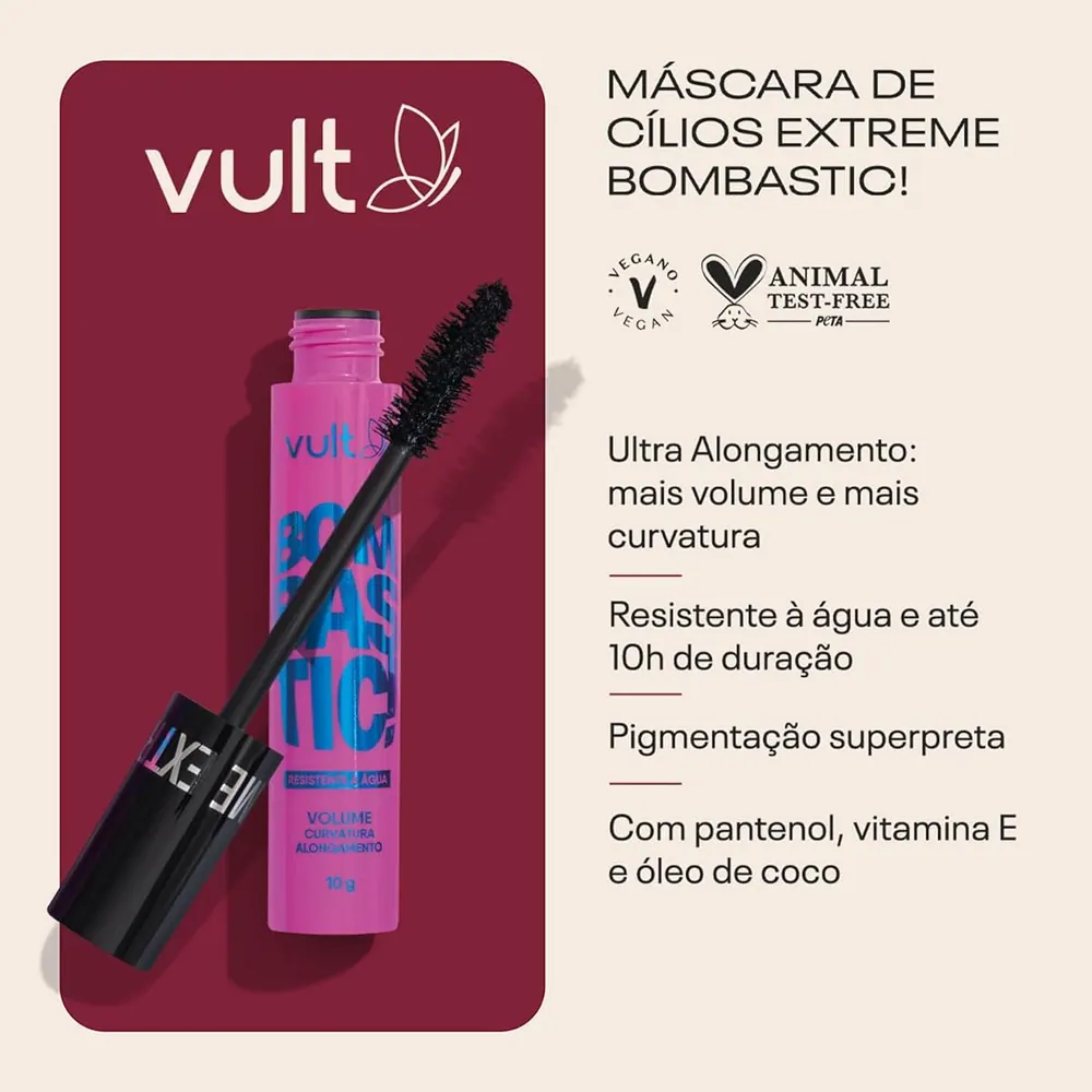 Vult Máscara de Cílios Extreme Bombastic! Resistente à Água Preta 10g