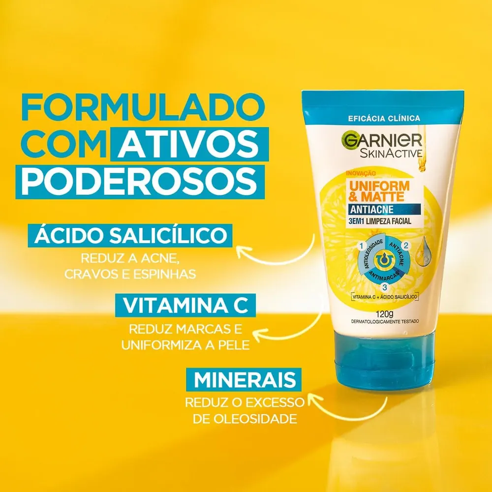 Garnier Uniform & Matte Sabonete Facial 3 em 1 Antiacne 120g